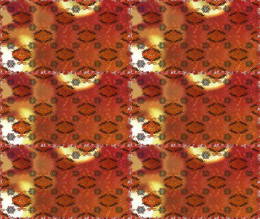 Kahverengi ve turuncu renklerde etnik çiçeklerle kusursuz bir desen. Raster Çiçek İllüstrasyonu güzel tekstil..