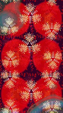 Çiçek. Kırmızı renklerde. Raster illüstrasyonu. Taslak dekoratif arka plan, çiçek mandala.