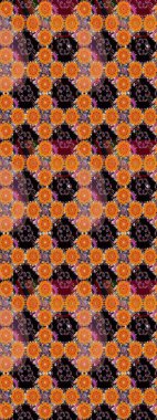 Turuncu ve siyah renklerde etnik çiçeklerle kusursuz bir desen. Asya Tekstil 'inde Raster Çiçek İllüstrasyonu.