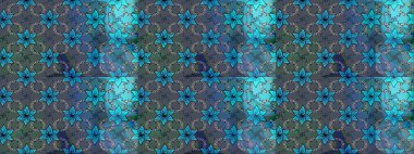 Şirin çiçekli eskiz deseni ve mavi renkli yapraklar, suluboya çiçek deseni, duvar kağıdı, kart veya kumaş için fayanslı. Raster illüstrasyonu.