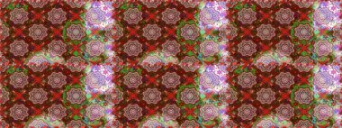 Kusursuz desen. Çiçek duvar kağıdı. Hint süsü. Renkli süs kenarı. Raster illüstrasyonu. Kahverengi ve nötr renklerde.