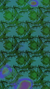 Raster. Sabıka fotoğraflarında, bebek kıyafetlerinde, duvar kâğıtlarında, paket kutularında falan kullanılabilir. Zarif, parlak ve eskiz yeşil çiçek deseni tasarımı.