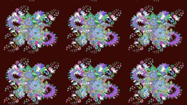 Süslü kumaş deseni. Düz Çiçek Elementleri Tasarımı. Renkli Bahar Teması eskiz kalıbı. Raster illüstrasyonunda çiçek deseni çizimi.