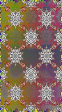 Raster illüstrasyonu. Gri ve kahverengi renklerde güzel çiçekleri ve yaprakları olan pürüzsüz desen, suluboya çiçek deseni, duvar kağıdı, kart ya da kumaş için fayanslı.