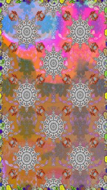 El çizimi. Suluboya çizimi. Gri renkli çiçekler. Çiçeklerle kusursuz desen.