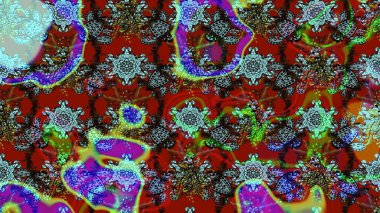 Çiçek desenli çizim. Kırmızı renkte çiçekler. Raster illüstrasyonu. Asya tekstil tarzında. Raster illüstrasyonu.