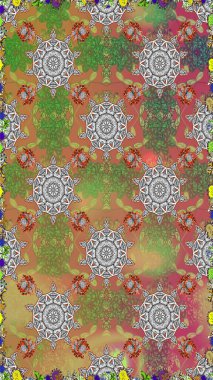 Çiçekleri, deniz kabukları, mandalaları ve suluboya efektleriyle donanma geçmişi. Yatak çarşafları, ceket, paket tasarımı, kumaş ve moda kavramları için tekstil baskısı. Kusursuz etnik tasarım.