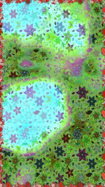 Renkli Bahar Temalı Kusursuz Arkaplan. Düz Çiçek Elementleri Tasarımı. Yeşil ve mavi renkli şirin çiçek desenleri. Raster Modaya uygun kumaş deseni.