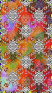 Çiçeksiz desenli arka plan. Düz Çiçek Elementleri Tasarım Raster illüstrasyonu. Renkli Bahar Temalı Kusursuz Arkaplan. Gri ve turuncu renkte çiçekler.