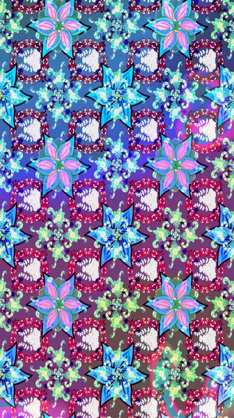 Soyut çiçek çizim kalıbı arka planı. Küçük çiçekteki sevimli çiçek deseni. Raster deseni. Mavi renklerde. Raster illüstrasyonu.