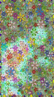 Raster illüstrasyonunda kusursuz çiçek deseni. Yeşil ve nötr renkte çiçekler.