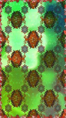 Çiçekli karalama şeklinde Raster çiçek deseni. Yeşil ve kahverengi renkli çiçekler. Nazikçe, güzel çiçek arkaplanı..