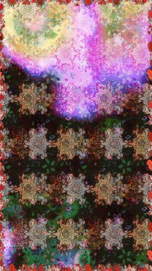 Sevimli çiçek raster deseni. Düz Çiçek Elementleri Tasarımı. Renkli Yaz Temalı Kusursuz Arkaplan. Gri ve kahverengi renkte çiçekler.