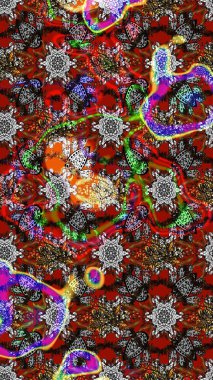 Gri ve kahverengi renkli çiçekler. Düz Çiçek Elementleri Tasarımı. Asya tekstil tarzında. Raster illüstrasyonu. Çiçek desenli çizim. Renkli Bahar Teması çizim şablonu.