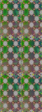 Raster illüstrasyonu. Asya tekstil tarzında. Yeşil ve gri renkli çiçekler. Kusursuz çiçek deseni. Raster illüstrasyonu.