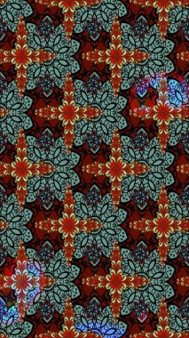 Moda baskıları için zarif bir şablon. Halk tarzı. Modern çiçek arkaplanı. Parlak renkli çiçekleri ve yeşil yaprakları olan harika bir çiçek deseni..