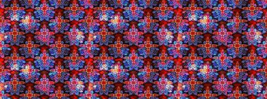 Arkaplan dokusu, duvar kağıdı, kırmızı renkli çiçek teması. Soyut etnik raster çizim kalıbı. Kabile sanatı boho baskısı, klasik çiçek arkaplanı.