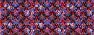 Arkaplan dokusu, duvar kağıdı, kırmızı renkli çiçek teması. Soyut etnik raster çizim kalıbı. Kabile sanatı boho baskısı, klasik çiçek arkaplanı.