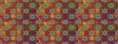 Soyut etnik raster kusursuz desen. Çiçekler. Vadinin çiçekleri kahverengi ve kırmızı renklerde.