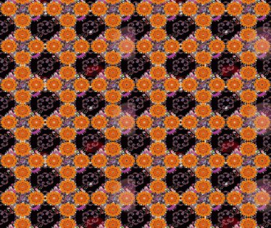 Varicoloorange Raster çizimi. Küçük çiçekteki sevimli çiçek deseni. Birçok turuncu soyut çiçekli tropikal çizim deseni.