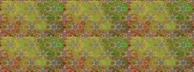 Renkli grunge, koyu yeşil ve kahverengi çiçeklerle soyut bir arka plan oluşturur. Parmak izi, kumaş, duvar kâğıdı, tekstil için raster dokusu. İşlemeli çiçek desenli..