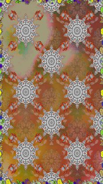 Yaprak ve çiçeklerin suluboya resimleri, kahverengi ve gri renklerde pürüzsüz desenler. Raster illüstrasyonu. Nazikçe, bahar çiçekleri kahverengi ve gri renklerde.