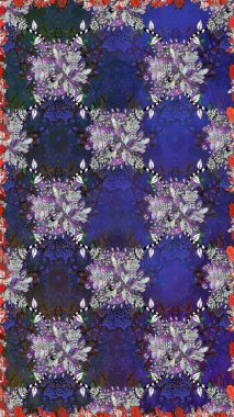 Flowers on violet and gray colors. Seamless Floral Pattern in Raster illustration.