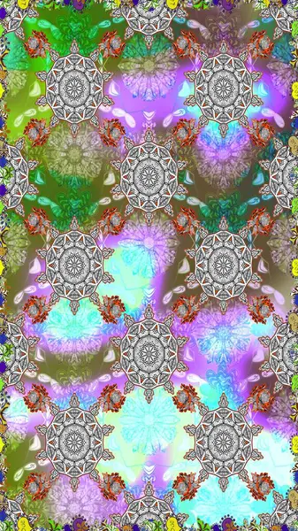 Etnik Mandala süsü. Raster Henna dövme stili. Tekstil, tebrik kartı, boyama kitabı, telefon kılıfı baskısı için kullanılabilir. Hint çiçekli desenli şal desenli..