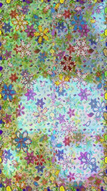 Küçük çiçekli kusursuz yay deseni. Raster illüstrasyonu. Suluboya stilinde tarafsız ve yeşil renkler üzerine.