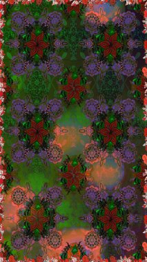 Çiçekli karalama şeklinde Raster çiçek deseni. Yeşil ve kahverengi renkli çiçekler. Yumuşak, bahar çiçekli arka plan.