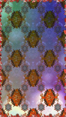 Etnik Mandala havlusu. Raster Henna tarzı. Kusursuz süs izi. Sınır Kızılderili çiçekli paisley patten. Tebrik kartı arkaplanı, boyama kitabı, arkaplan, tekstil için kullanılabilir.