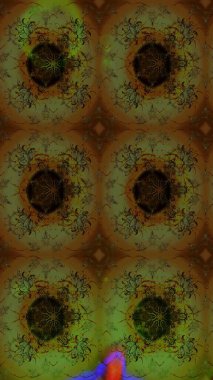 Eskiz arkaplan modeli. Yapraklı çiçekler ve kahverengi ve yeşil renklerde papatya çiçekleri. Raster - stok.