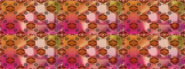 Pembe ve turuncu renkli çiçekler. Raster illüstrasyonu. Raster illüstrasyonu. Asya tekstil tarzında. Kusursuz çiçek deseni.