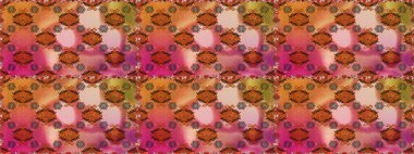 Pembe ve turuncu renkli çiçekler. Raster illüstrasyonu. Raster illüstrasyonu. Asya tekstil tarzında. Kusursuz çiçek deseni.