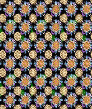 Çiçekler. Vadinin çiçekleri siyah renklerde. Soyut etnik raster çizim kalıbı.