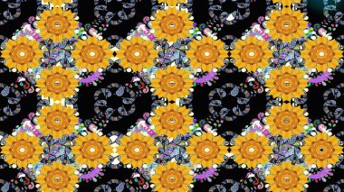 Modaya uygun kumaş deseni. Düz Çiçek Elementleri Tasarımı. Sevimli çiçek raster deseni. Renkli Yaz Teması çizim şablonu.