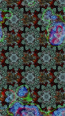 Kumaş desenli papatya çiçeği detayı. Yeşil renkte çiçekler.