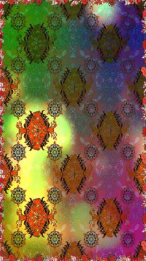 Raster illüstrasyonu. Kahverengi ve yeşil renklerde. 3D çiçekler, pürüzsüz.