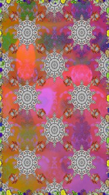 Şatafatlı bahar bahçesi dokusu. Gri ve pembe renklerde çiçeksiz. Çiçek deseni. Gri ve pembe renkli çiçekler. Raster illüstrasyonu.