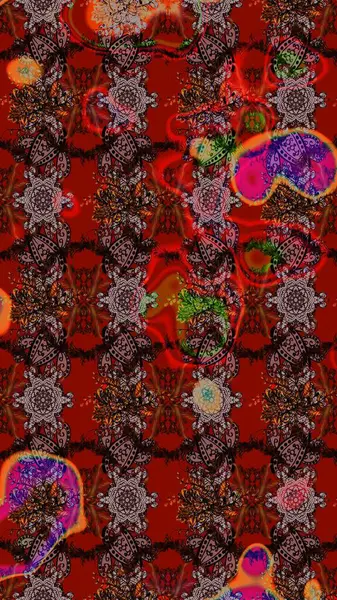 Renkli grunge, soyut arkaplanı kolonya ve kırmızı çiçeklerle süslüyor. Parmak izi, kumaş, duvar kâğıdı, tekstil için raster dokusu. Nakış desenli çiçek deseni..