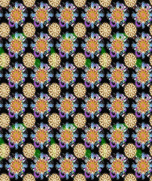 Çiçekler. Vadinin çiçekleri siyah renklerde. Soyut etnik raster çizim kalıbı.