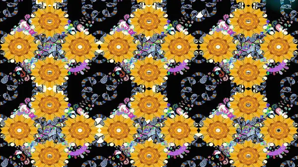 Modaya uygun kumaş deseni. Düz Çiçek Elementleri Tasarımı. Sevimli çiçek raster deseni. Renkli Yaz Teması çizim şablonu.