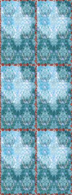 Kusursuz çiçek deseni. Mavi ve nötr renklerde Asya tekstil tarzında. Raster illüstrasyonu.