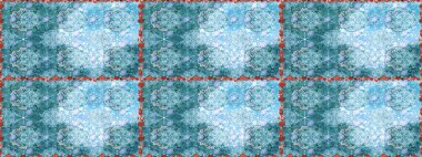 Raster illüstrasyonu. Kusursuz çiçek deseni. Mavi ve nötr renklerde Asyalı tekstil.