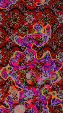 Düz Çiçek Elementleri Tasarımı. Renkli Bahar Teması eskiz kalıbı. Raster illüstrasyonundaki çiçek desenli çizim. Kahverengi ve kırmızı renkte çiçekler.