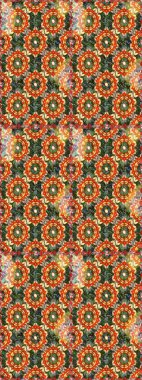 Süslü dekorasyon. Damask altın soyut çiçek turuncu renklerde dikişsiz desen. Raster illüstrasyonu.