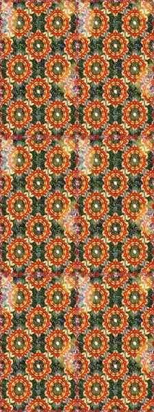 Süslü dekorasyon. Damask altın soyut çiçek turuncu renklerde dikişsiz desen. Raster illüstrasyonu.