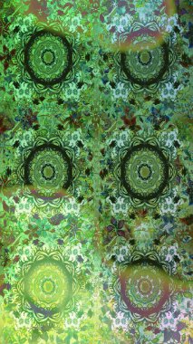 Şam, tasarım için kusursuz desen. Yeşil renklerde, altın elementli, pürüzsüz desen.