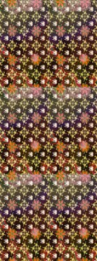 Çiçek desenli çizim. Raster illüstrasyonu. Kahverengi renkli Asyalı tekstil.