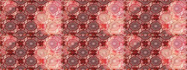 Tekstil için dikişsiz suluboya desen. Elle çizilmiş çiçek deseni (fayans). Sevimli çiçekler, şal desenli, pembe ve kırmızı renklerle renksiz desen..